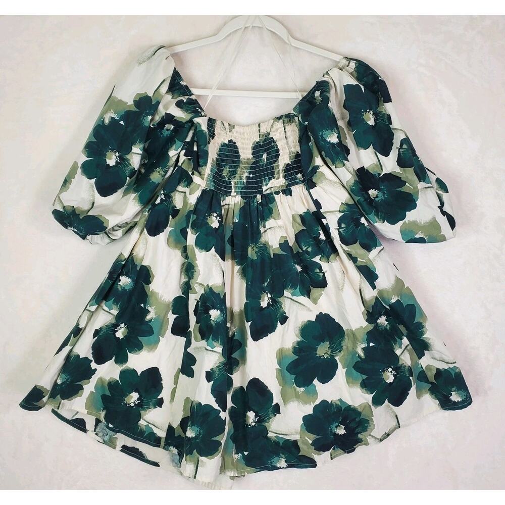 ABERCROMBIE & FITCH Emerson Poplin Puff Sleeve Mini Dress Green Floral Sz Small - Picture 9 of 13